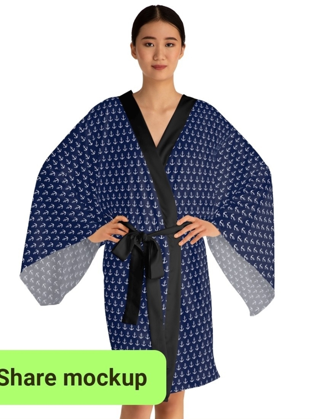 Brand New Women’s Navy Anchor's Away Design, Robe with Black Trim